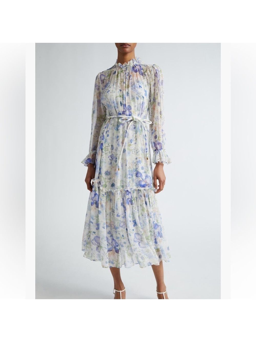 Zimmermann Blue and White Floral Long Sleeve Dress